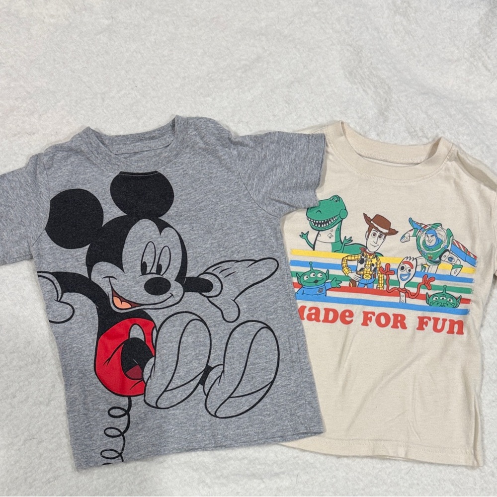 Disney Grey Mickey Mouse & Cream Toy Story Graphic Kids Tee Set 3T